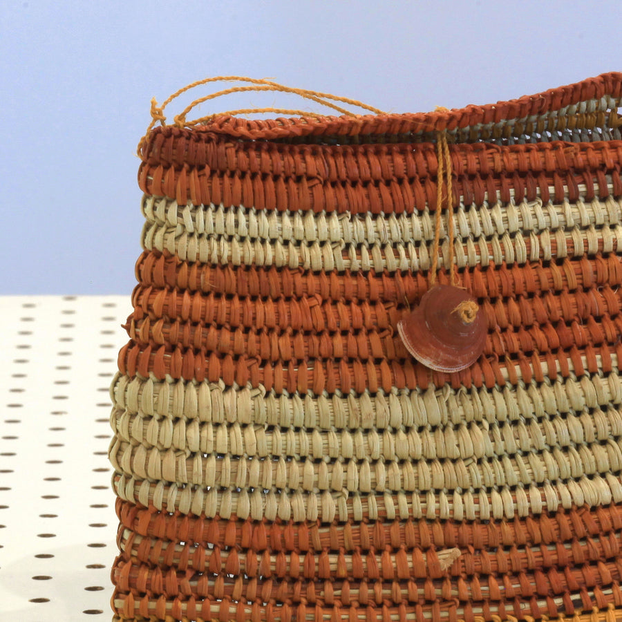 Aboriginal Artwork by Susan Marrkula Lalamurrmauwuy, Gapuwiyak - Woven Bag (16x13cm)