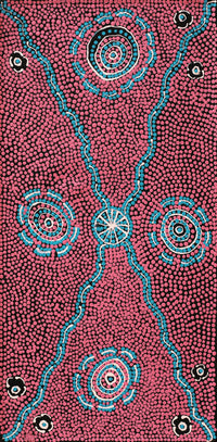 Aboriginal Artwork by Sylvia Napanangka Drover, Nguru Yurntumu-wana (Country around Yuendumu), 61x30cm