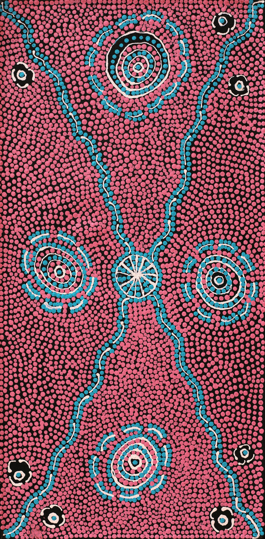 Aboriginal Artwork by Sylvia Napanangka Drover, Nguru Yurntumu-wana (Country around Yuendumu), 61x30cm