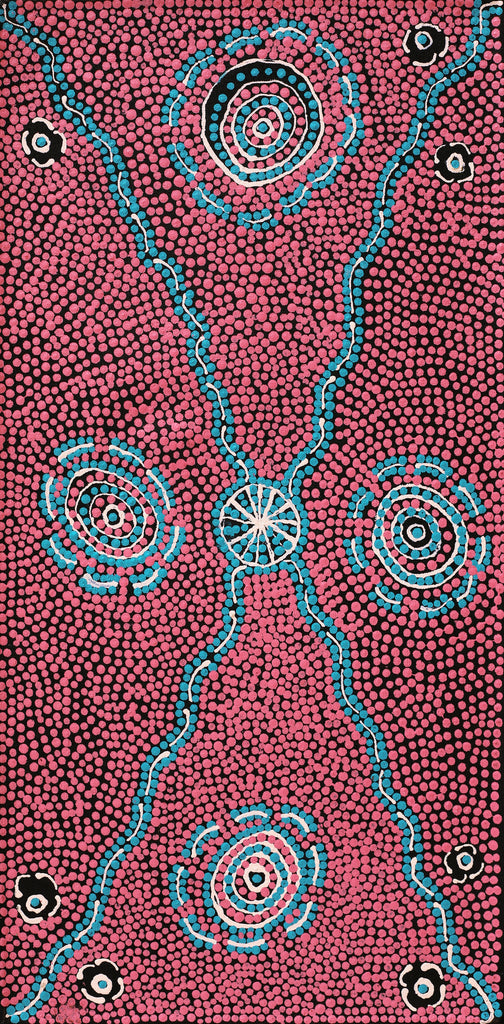 Aboriginal Artwork by Sylvia Napanangka Drover, Nguru Yurntumu-wana (Country around Yuendumu), 61x30cm