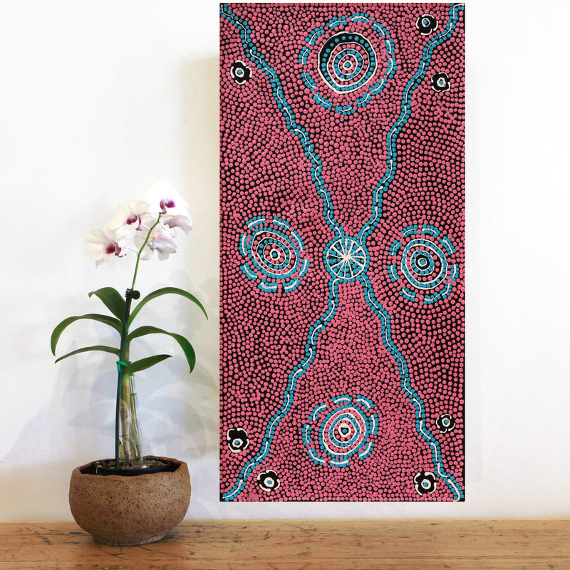 Aboriginal Artwork by Sylvia Napanangka Drover, Nguru Yurntumu-wana (Country around Yuendumu), 61x30cm