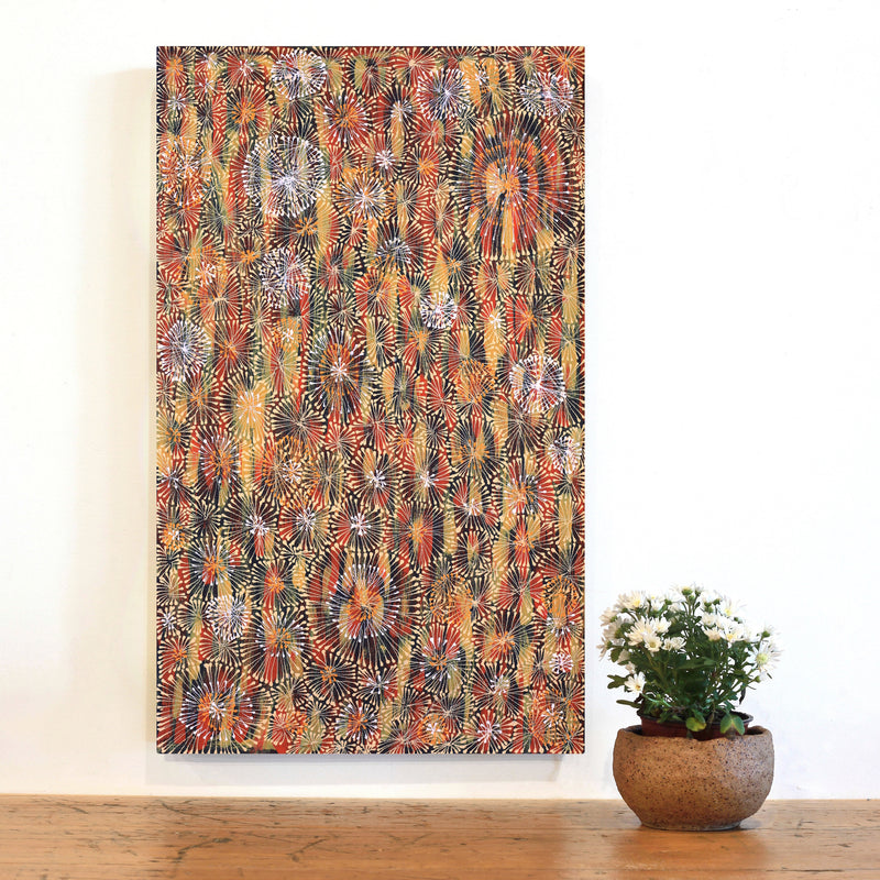 Aboriginal Artwork by Sylvaria Napurrurla Walker, Jitilypuru Jukurrpa, 76x46cm