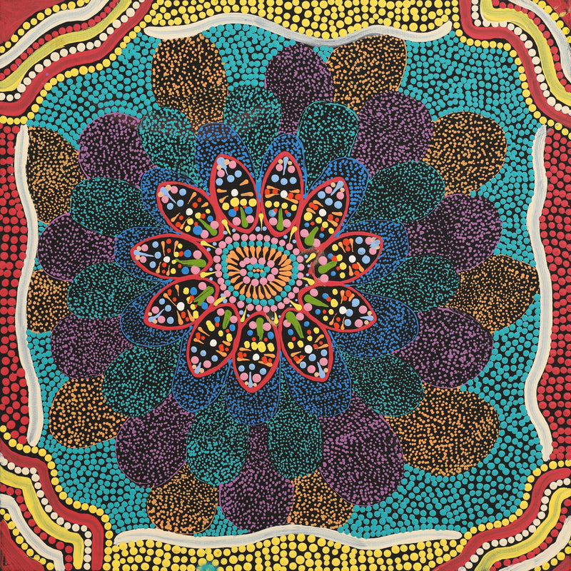 Aboriginal Artwork by Tamika Nangala Cook, Ngurlu Jukurrpa (Native Seed Dreaming), 40x40cm