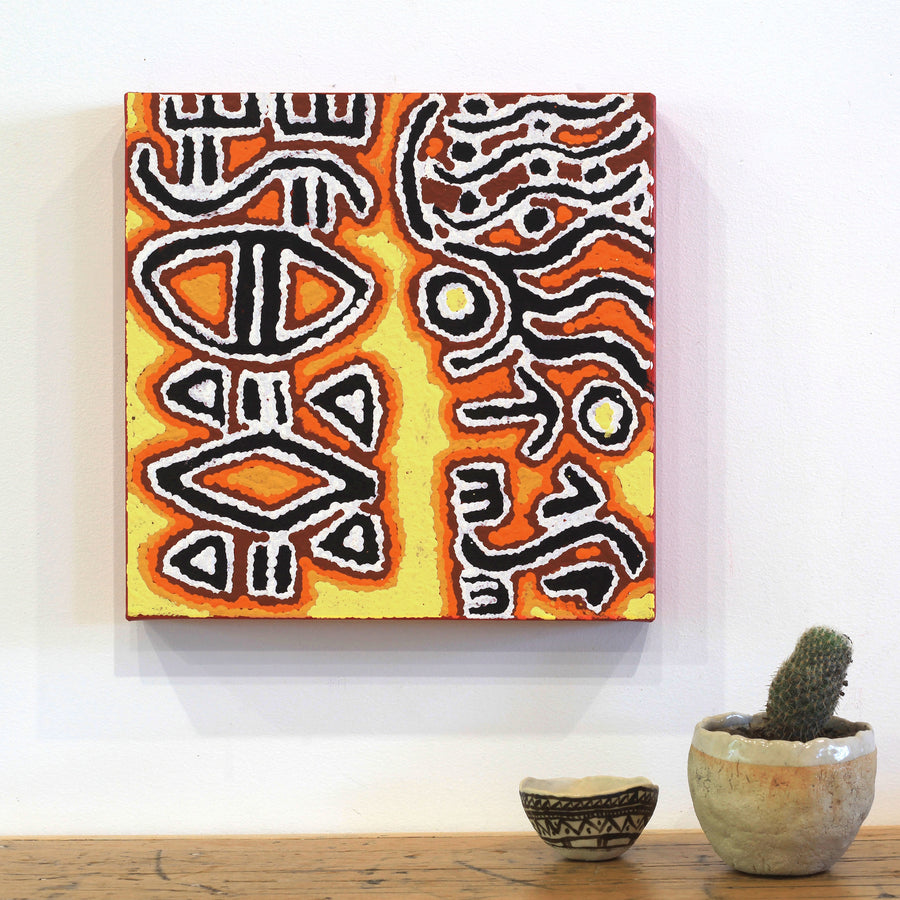 Aboriginal Artwork by Tanya Nungarrayi Collins, Mala Jukurrpa (Rufous Hare-wallaby Dreaming), 30x30cm