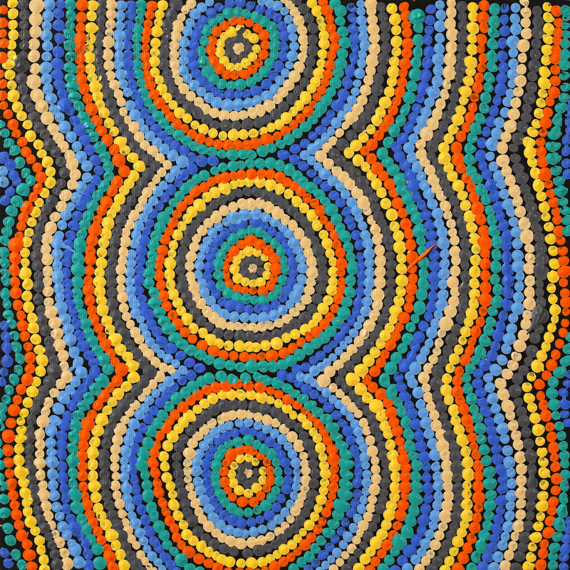 Aboriginal Artwork by Tasha Nampijinpa Collins, Ngapa Jukurrpa (Water Dreaming) - Puyurru, 30x30cm