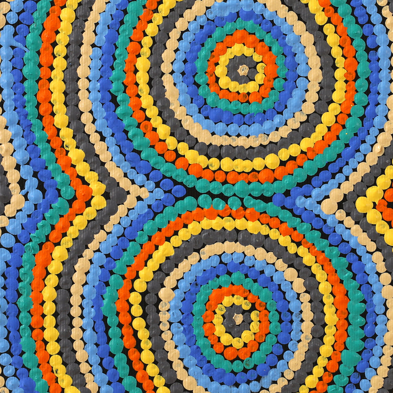Aboriginal Artwork by Tasha Nampijinpa Collins, Ngapa Jukurrpa (Water Dreaming) - Puyurru, 30x30cm