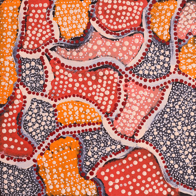 Aboriginal Artwork by Tasha Nampijinpa Collins, Ngapa Jukurrpa (Water Dreaming) - Puyurru, 30x30cm