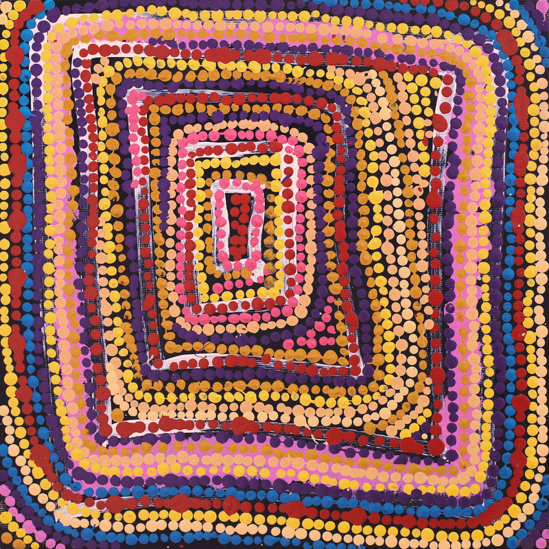 Aboriginal Artwork by Tasha Nampijinpa Collins, Ngapa Jukurrpa (Water Dreaming) - Puyurru, 30x30cm