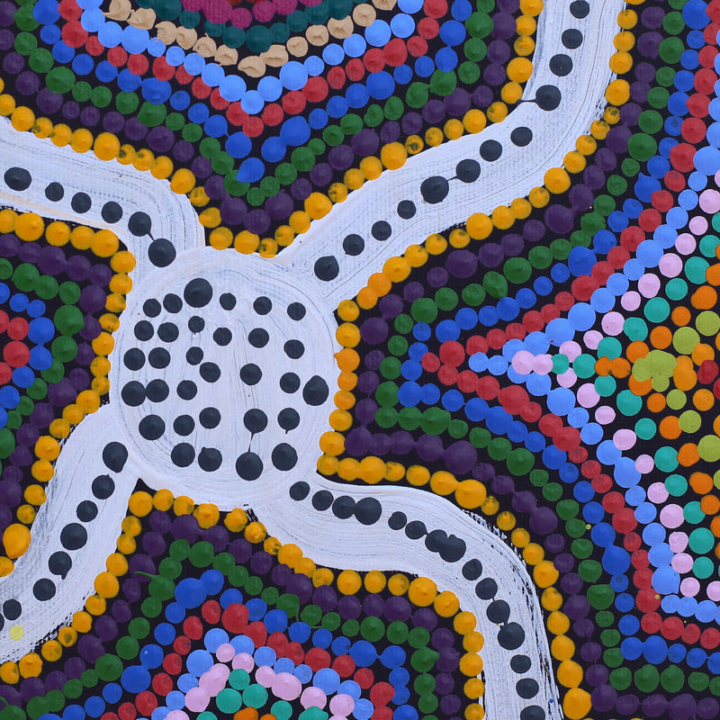 Aboriginal Artwork by Tasha Nampijinpa Collins, Ngapa Jukurrpa (Water Dreaming) - Puyurru, 30x30cm