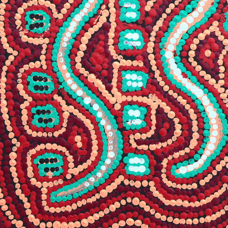 Aboriginal Artwork by Tasha Nampijinpa Collins, Ngapa Jukurrpa (Water Dreaming) - Puyurru, 30x30cm