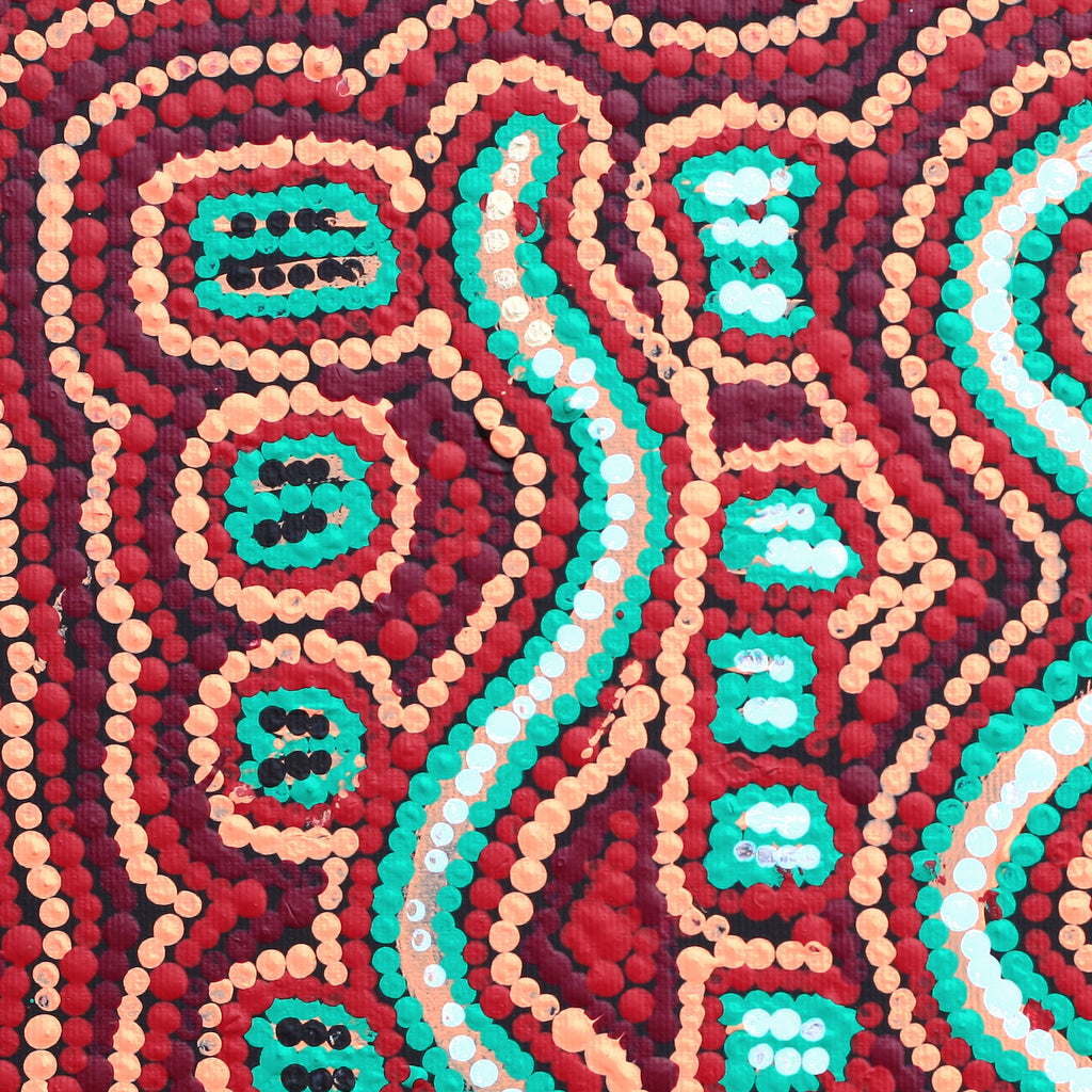 Aboriginal Artwork by Tasha Nampijinpa Collins, Ngapa Jukurrpa (Water Dreaming) - Puyurru, 30x30cm