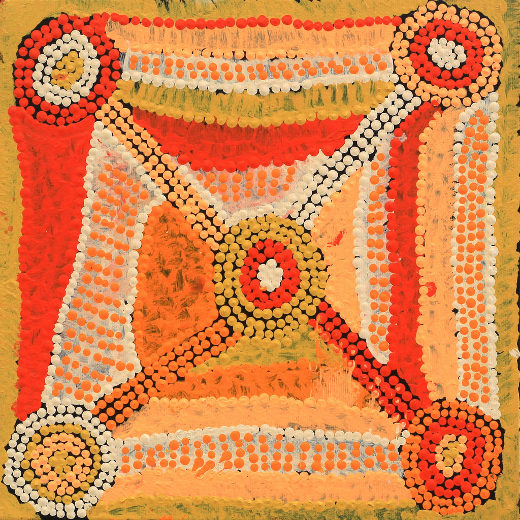Aboriginal Artwork by Tasha Nampijinpa Collins, Ngapa Jukurrpa (Water Dreaming) - Puyurru, 30x30cm