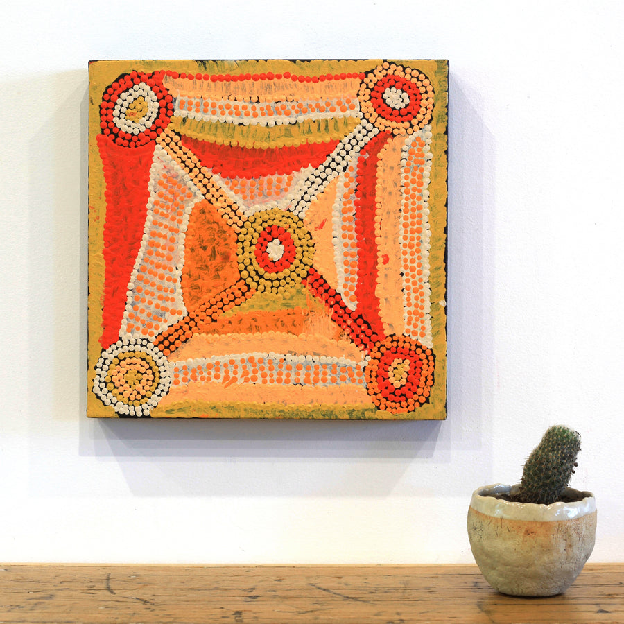 Aboriginal Artwork by Tasha Nampijinpa Collins, Ngapa Jukurrpa (Water Dreaming) - Puyurru, 30x30cm