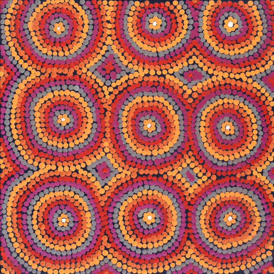 Aboriginal Artwork by Tasha Nampijinpa Collins, Ngapa Jukurrpa (Water Dreaming) - Puyurru, 30x30cm
