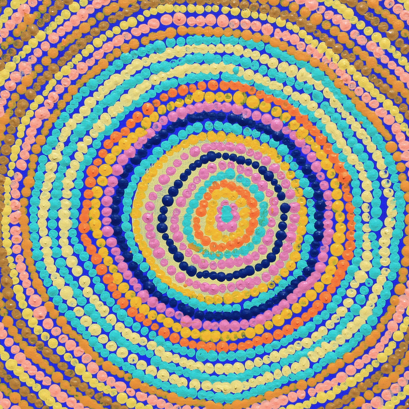 Aboriginal Artwork by Tasha Nampijinpa Collins, Ngapa Jukurrpa (Water Dreaming) - Puyurru, 30x30cm