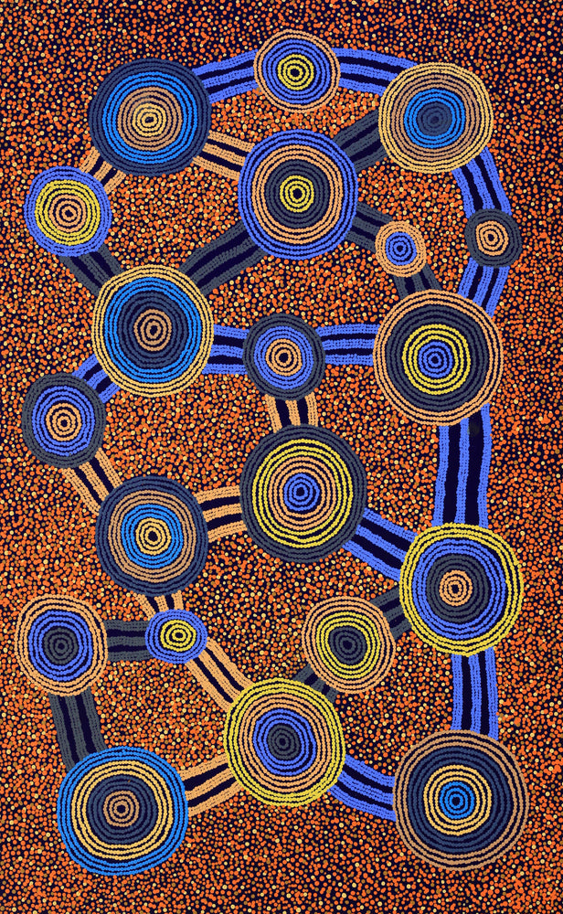 Aboriginal Artwork by Teddy Jakamarra Gibson, Wirnpa Jukurrpa (Lightning Dreaming), 122x76cm