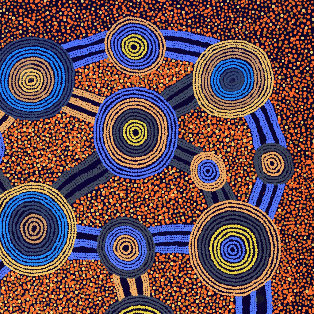 Aboriginal Artwork by Teddy Jakamarra Gibson,  Wirnpa Jukurrpa (Lightning Dreaming), 122x76cm - ART ARK®