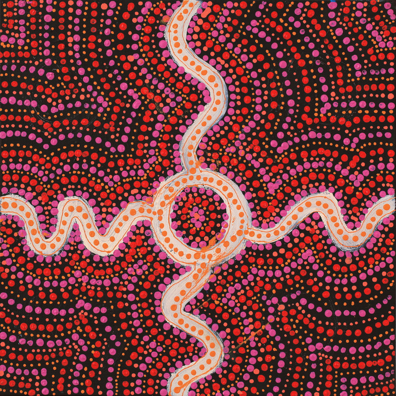 Aboriginal Artwork by Teranie Nangala Williams, Wanakiji Jukurrpa (Bush Tomato Dreaming), 30x30cm