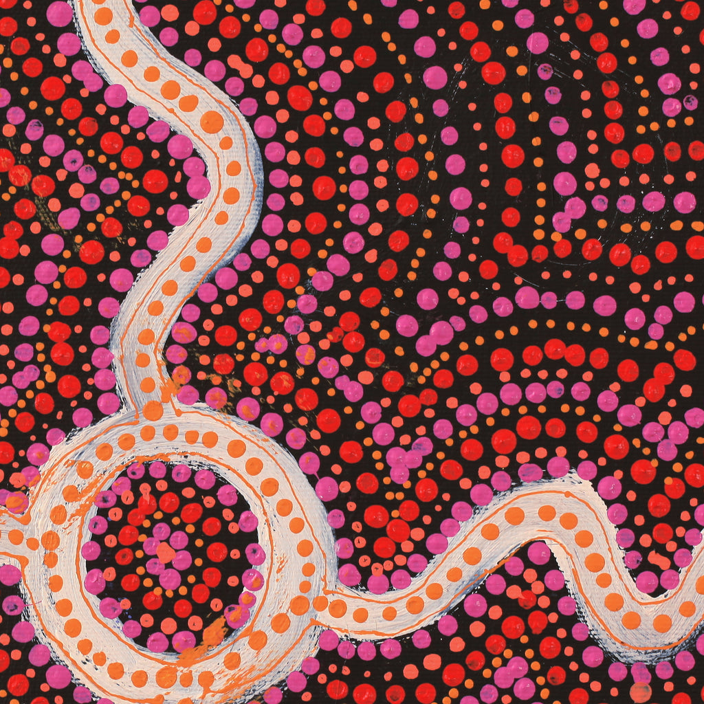 Aboriginal Artwork by Teranie Nangala Williams, Wanakiji Jukurrpa (Bush Tomato Dreaming), 30x30cm