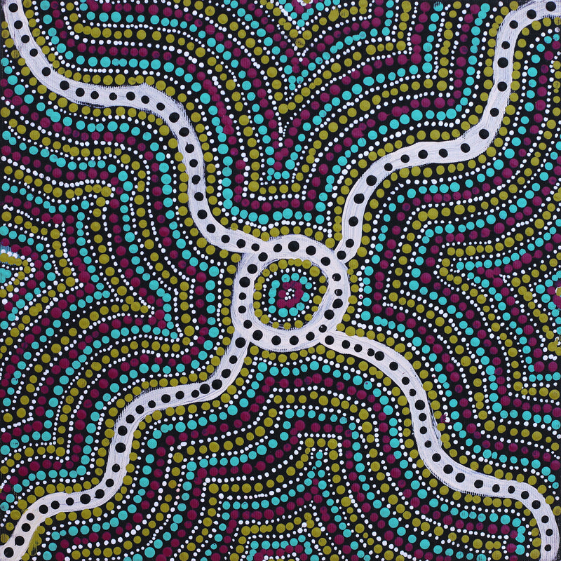 Aboriginal Artwork by Teranie Nangala Williams, Wanakiji Jukurrpa (Bush Tomato Dreaming), 30x30cm