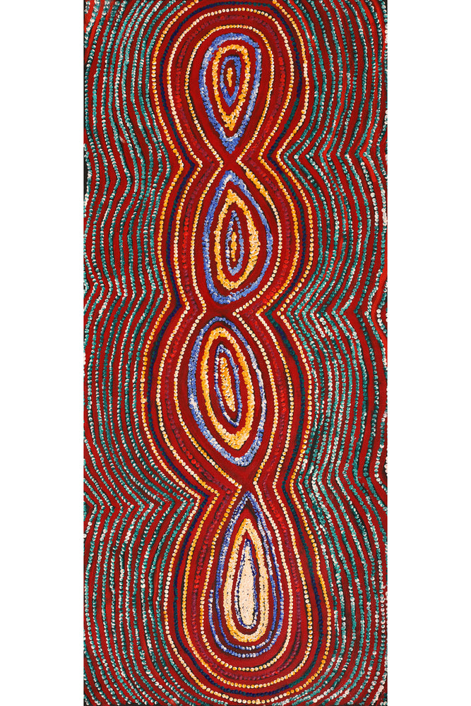 Aboriginal Artwork by Tess Napaljarri Ross, Wanakiji Jukurrpa (Bush Tomato Dreaming), 107x46cm