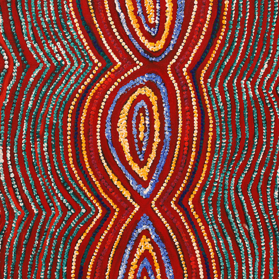 Aboriginal Artwork by Tess Napaljarri Ross, Wanakiji Jukurrpa (Bush Tomato Dreaming), 107x46cm