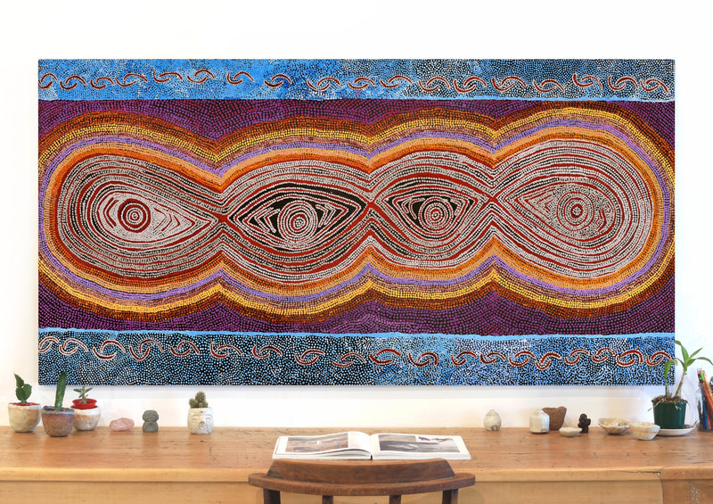 Aboriginal Artwork by Tess Napaljarri Ross, Warlukurlangu Jukurrpa (Fire country Dreaming), 183x91cm