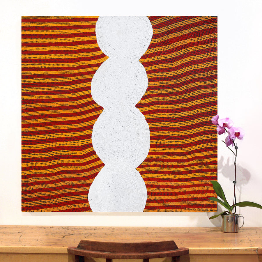 Aboriginal Artwork by Tess Napaljarri Ross, Warlukurlangu Jukurrpa (Fire country Dreaming), 107x107cm