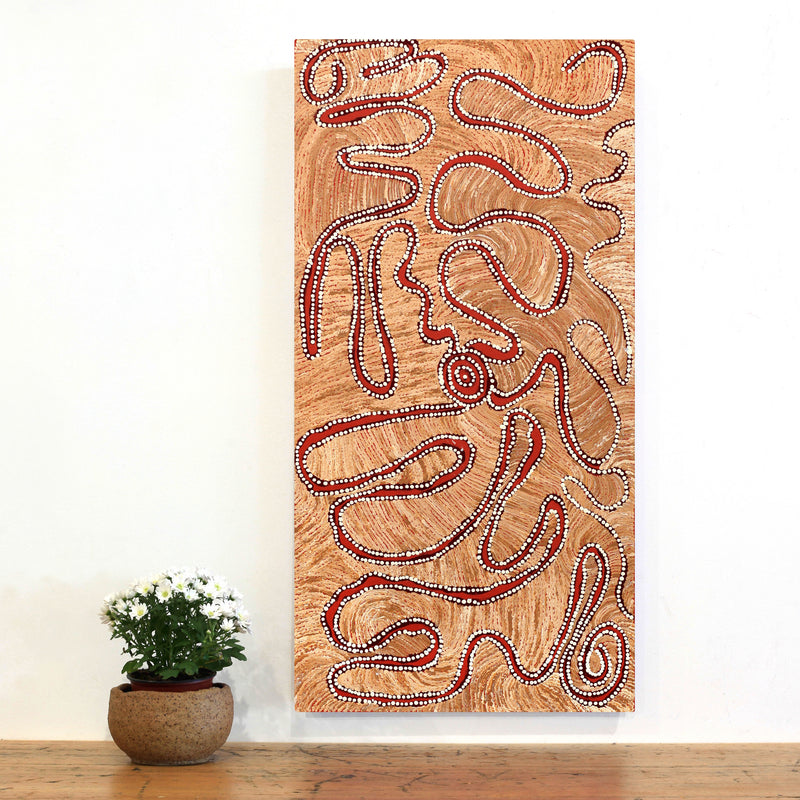 Aboriginal Artwork by Tess Napaljarri Ross, Wardapi Jukurrpa (Goanna Dreaming) - Yarripurlangu, 91x46cm