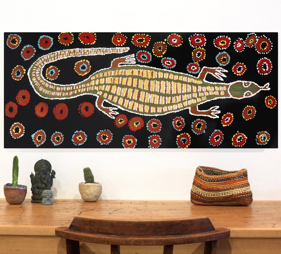 Aboriginal Artwork by Yamangara Thomas Murray, Wati Ngintaka Tjukurpa, 106x45cm