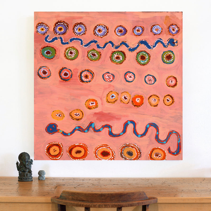 Aboriginal Artwork by Yamangara Thomas Murray, Kampurarpa - Bush Tomatoes, 91x91cm