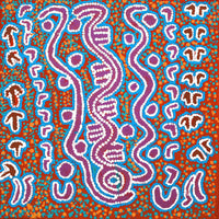 Aboriginal Artwork by Thomas Jangala Rice, Ngapa Jukurrpa (Water Dreaming) - Puyurru, 30x30cm