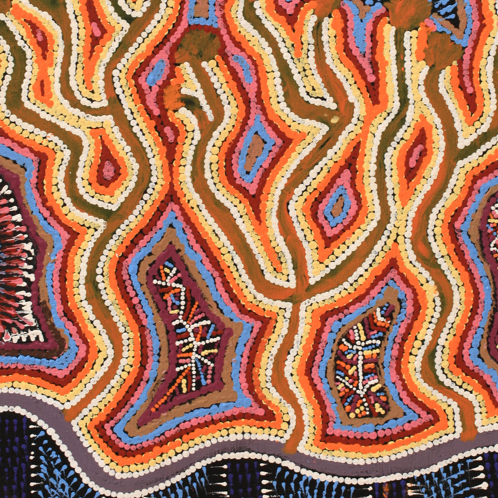 Aboriginal Artwork by Thomas Jangala Rice, Ngapa Jukurrpa (Water Dreaming) - Puyurru, 61x46cm