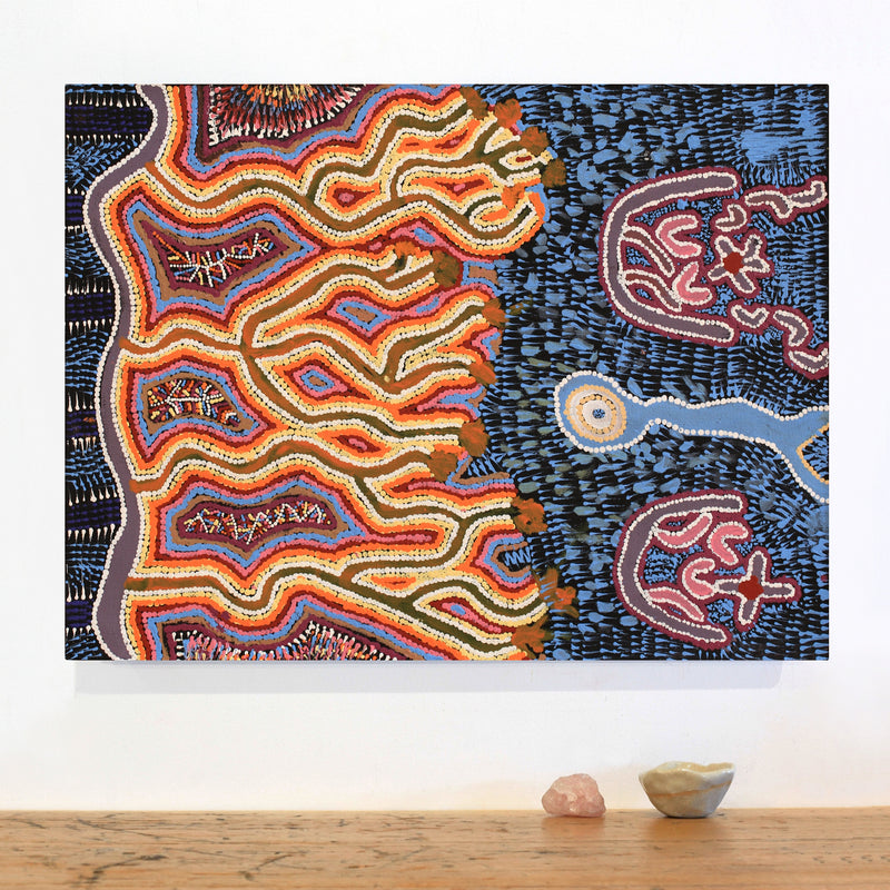 Aboriginal Artwork by Thomas Jangala Rice, Ngapa Jukurrpa (Water Dreaming) - Puyurru, 61x46cm