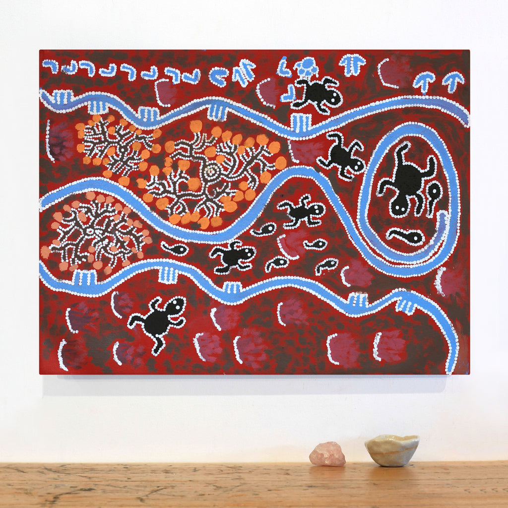 Aboriginal Artwork by Thomas Jangala Rice, Jarlji Jukurrpa (Frog Dreaming), 61x46cm - ART ARK®