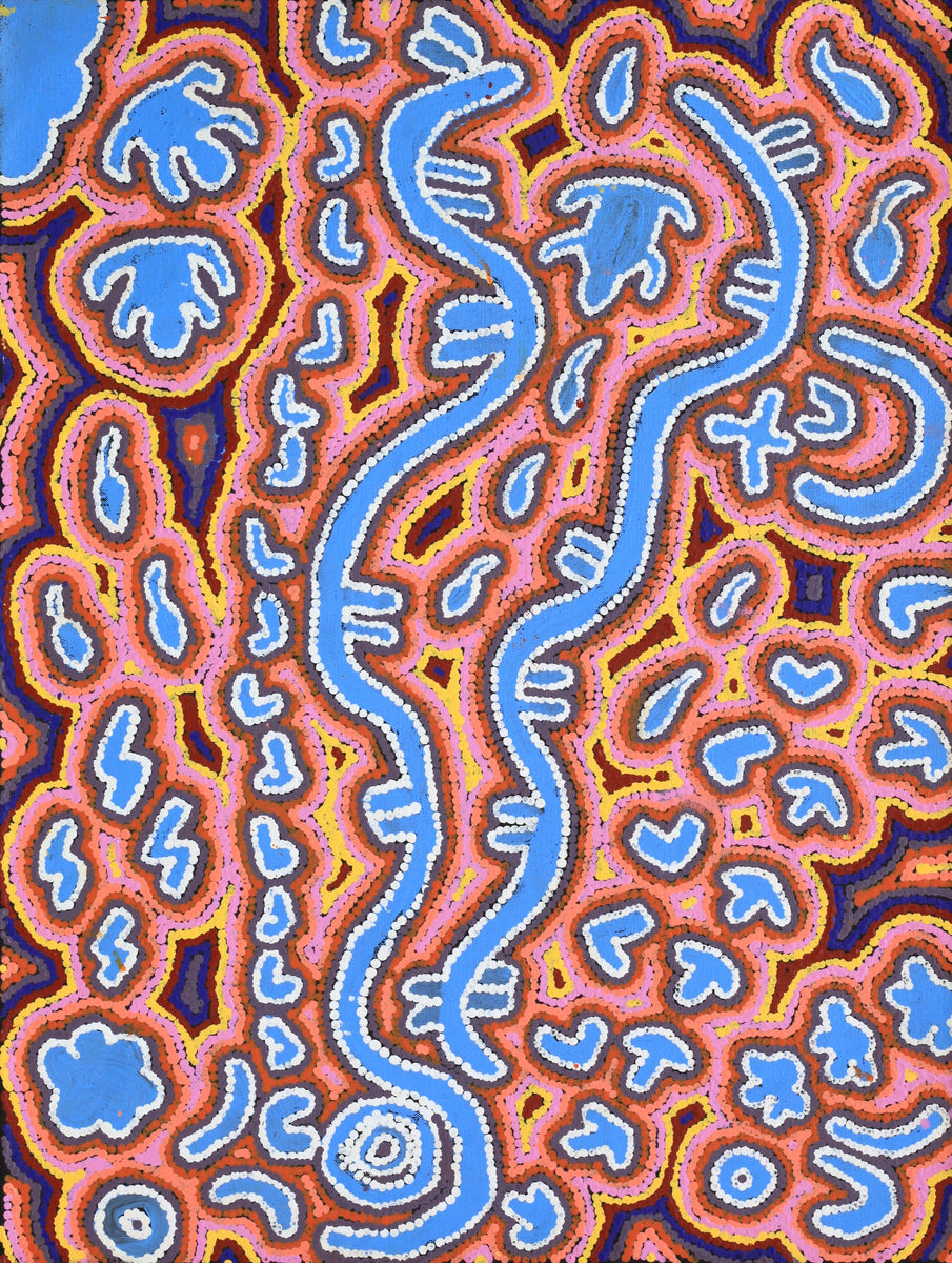 Aboriginal Art by Thomas Jangala Rice, Ngapa Jukurrpa (Water Dreaming) - Puyurru, 61x46cm - ART ARK®