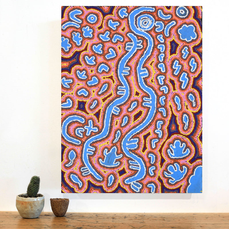 Aboriginal Artwork by Thomas Jangala Rice, Ngapa Jukurrpa (Water Dreaming) - Puyurru, 61x46cm