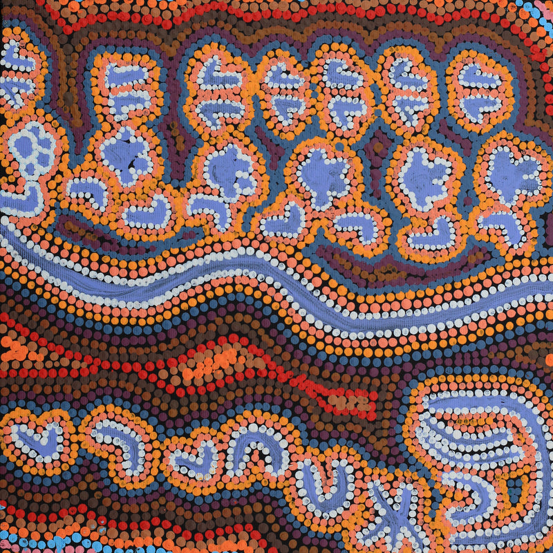 Aboriginal Artwork by Thomas Jangala Rice, Ngapa Jukurrpa (Water Dreaming) - Puyurru, 30x30cm