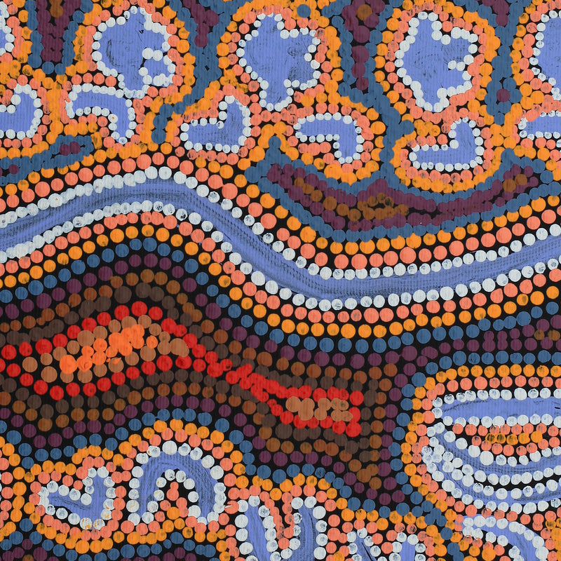 Aboriginal Artwork by Thomas Jangala Rice, Ngapa Jukurrpa (Water Dreaming) - Puyurru, 30x30cm