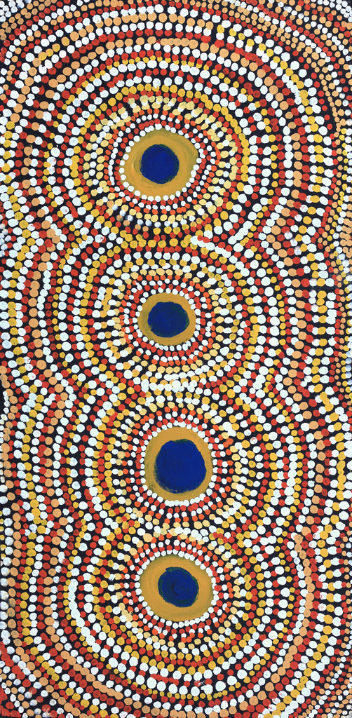 Aboriginal Artwork by Tilly Napaltjarri, Dog Tjukurrpa, 155x76cm