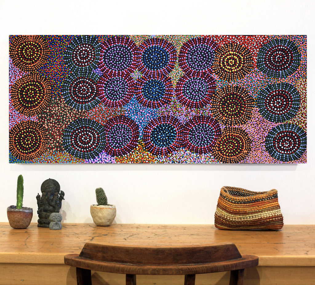Aboriginal Artwork by Tina Napangardi Martin, Jinti-parnta Jukurrpa, 107x46cm