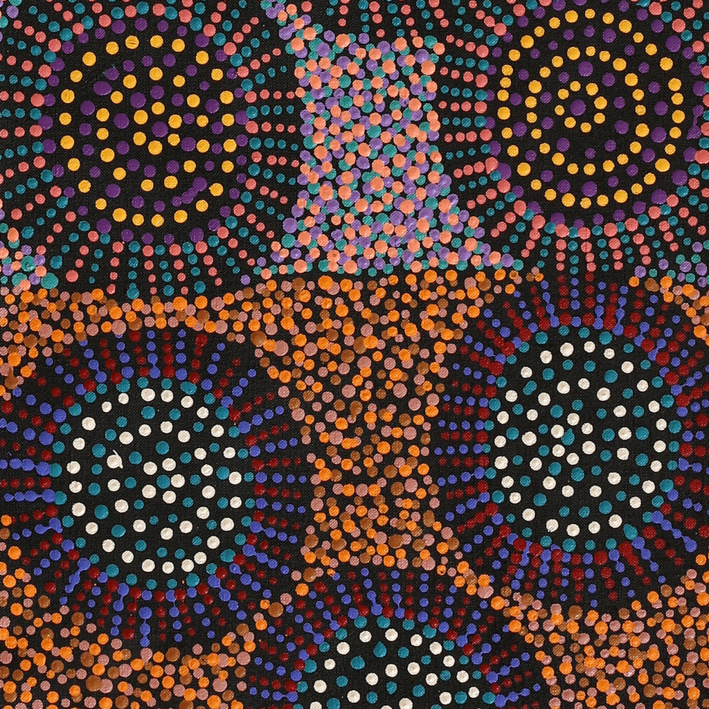 Aboriginal Art by Tina Napangardi Martin, Jintiparnta Jukurrpa (Desert Truffle Dreaming) - Mina Mina, 122x30cm - ART ARK®