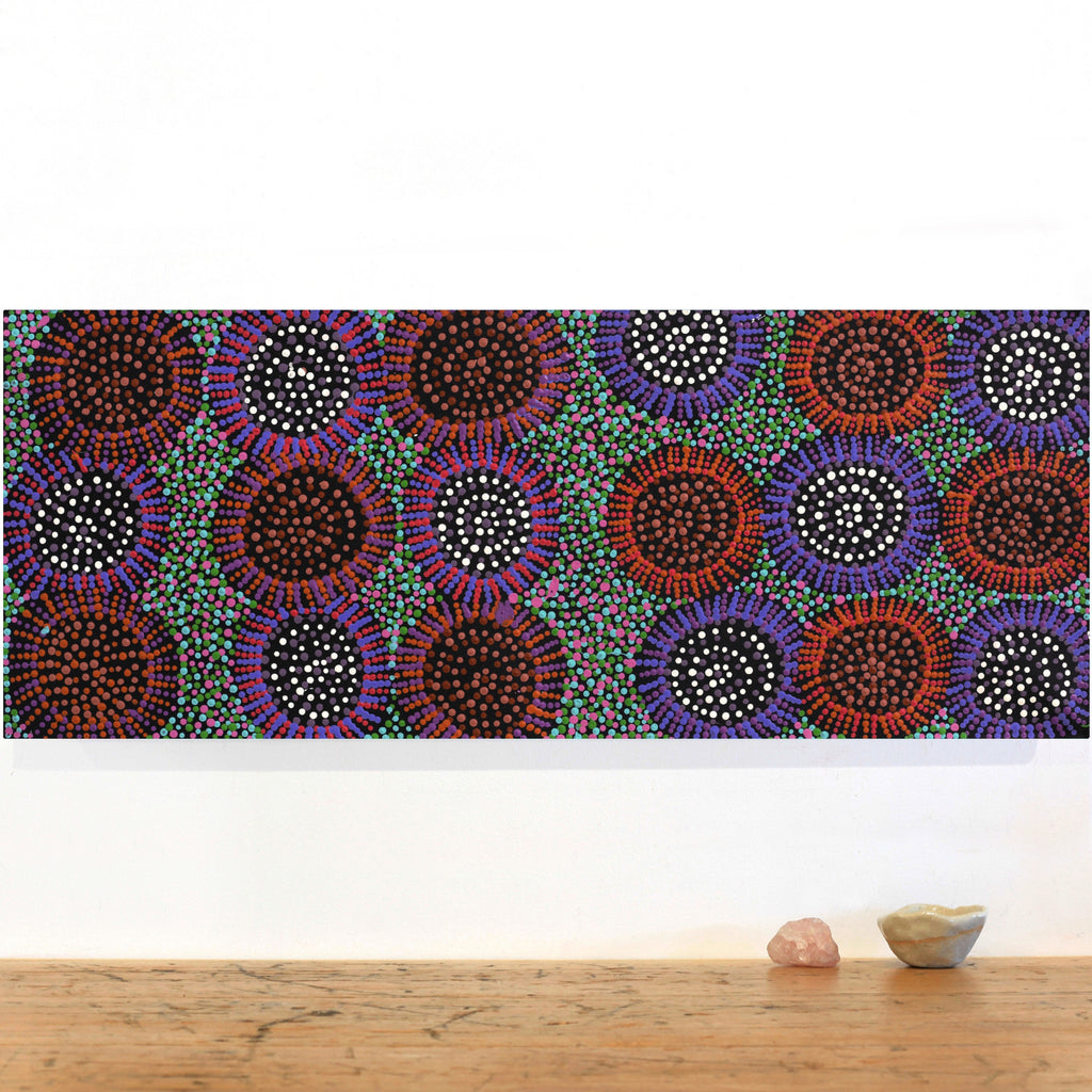 Aboriginal Art by Tina Napangardi Martin, Jintiparnta Jukurrpa (Desert Truffle Dreaming) - Mina Mina, 76x30cm - ART ARK®