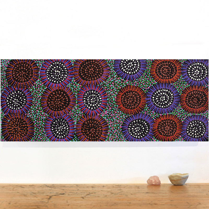Aboriginal Artwork by Tina Napangardi Martin, Jintiparnta Jukurrpa (Desert Truffle Dreaming) - Mina Mina, 76x30cm