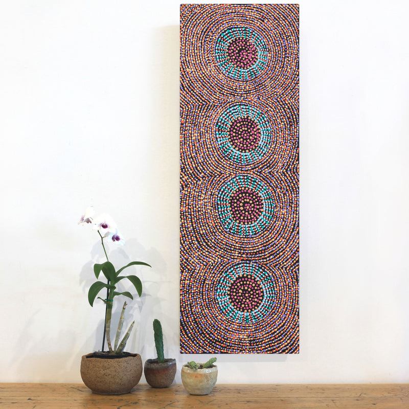Aboriginal Artwork by Tina Napangardi Martin, Jinti-parnta Jukurrpa, 91x30cm