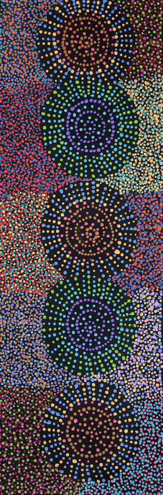 Aboriginal Artwork by Tina Napangardi Martin, Jinti-parnta Jukurrpa, 91x30cm