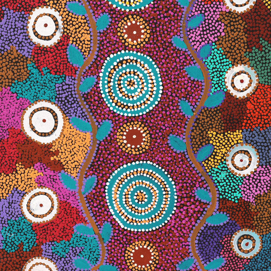 Aboriginal Artwork by Tina Napangardi Martin, Jintiparnta Jukurrpa (Desert Truffle Dreaming) - Mina Mina, 91x46cm