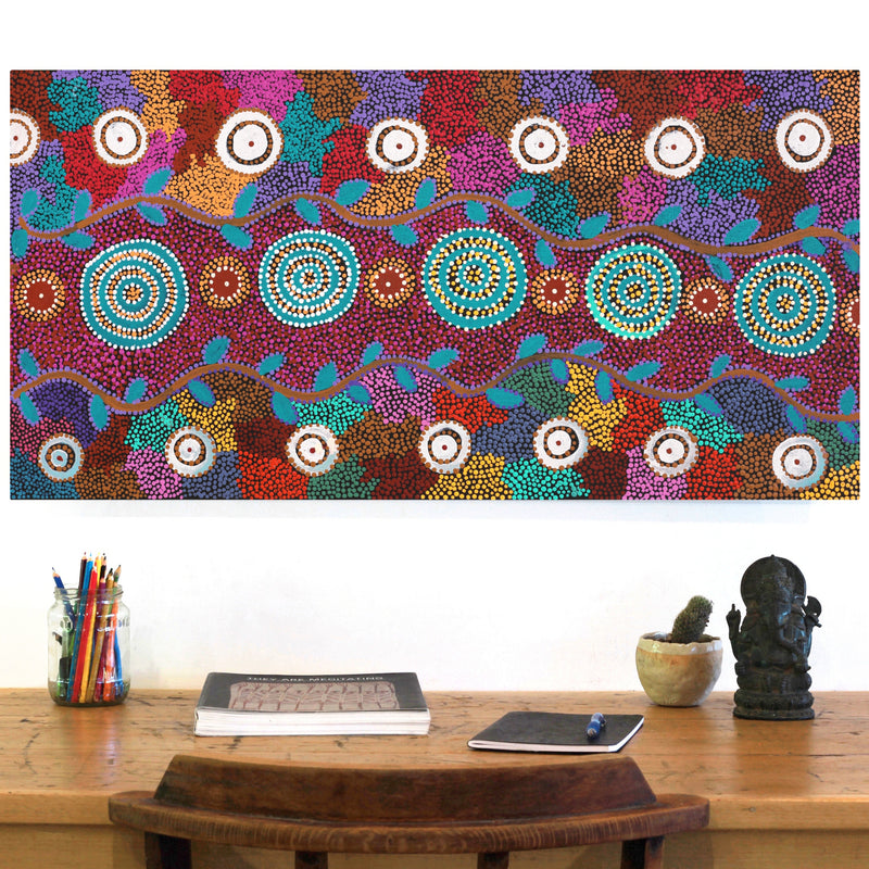 Aboriginal Artwork by Tina Napangardi Martin, Jintiparnta Jukurrpa (Desert Truffle Dreaming) - Mina Mina, 91x46cm