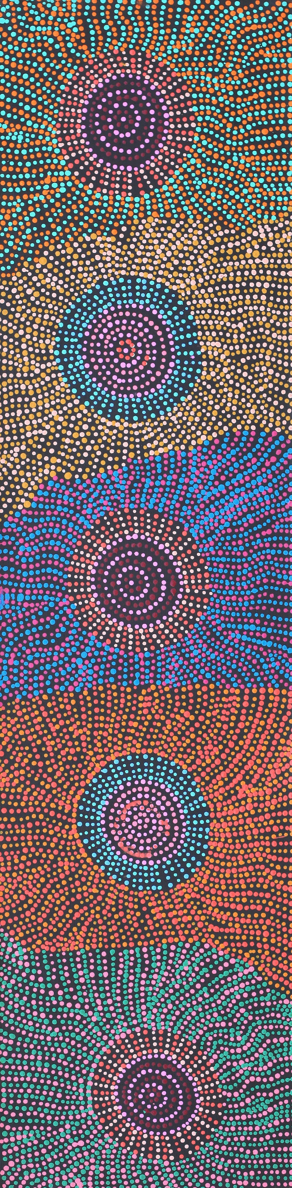 Aboriginal Artwork by Tina Napangardi Martin, Jinti-parnta Jukurrpa, 122x30cm