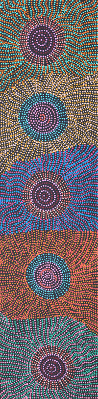 Aboriginal Artwork by Tina Napangardi Martin, Jinti-parnta Jukurrpa, 122x30cm